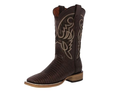 Texas Legacy Mens Brown Cowboy Boots Teju Lizard Print Leather Square Toe