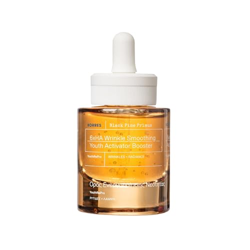 KORRES BLACK PINE PRIMUS 6 volte ialuronico per attenuare le rughe, siero antietà per una pelle giovane, senza siliconi e parabeni, vegan, 30 ml