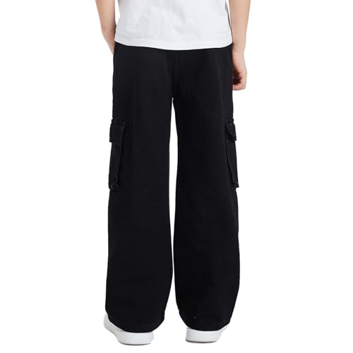 Boys Baggy Jeans Kids Elastic Waist Relaxed Fit Wide Leg Cargo Denim Pants with Pockets Hip Hop Streetwear 5