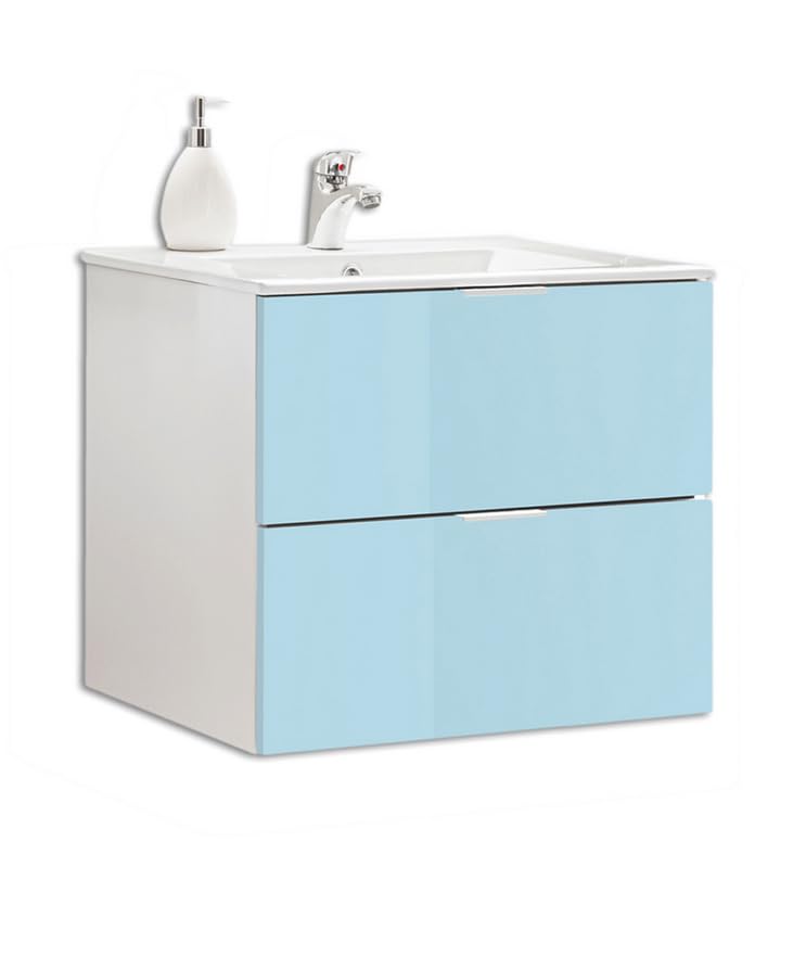 Deconation Meuble sous-Vasque Sofia - Turquoise/Blanc - L 60 X H 54 X P 45,6 Cm
