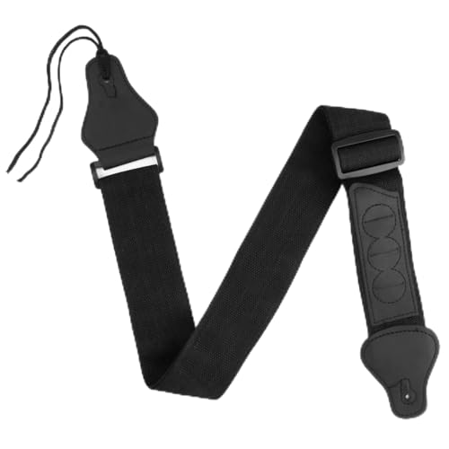 eModwey Verstellbarer Gitarrengurt mit PU-Lederenden, Kompatibel mit E-Gitarre, Westerngitarre, Akustikgitarre & Bass, Schwarz – Inklusive 3 Plektrumhaltern, für Kinder und Erwachsene