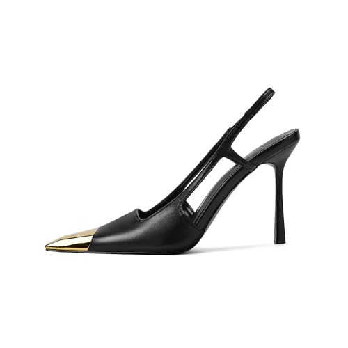 Vertundy Slingback Heels for Women Metal Pointed Toe Stiletto High Heel Pumps Slip On Shoes Geometric Heel2