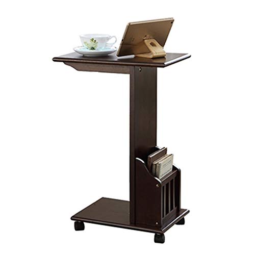 WYUYIWH Mesa portátil para computadora portátil, mesa auxiliar de sofá con estante de almacenamiento, estante de ruedas de madera maciza, rueda bloqueable, para mesa de conferencia/escritorio (color
