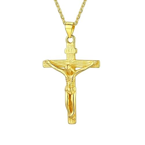 U7 Men Crucifix Cross Pendant with Chain Baptism Christian Jewelry Stainless Steel/18K Gold Antique Jesus Necklace, Gift Packed,Length 22" 22inch 06.
