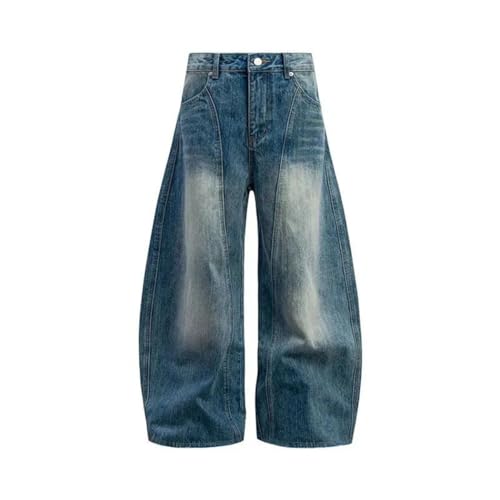Men's Retro Washed Denim Jeans, American Style, Straight Leg, Curved Edges, Trendy Denim Pants2