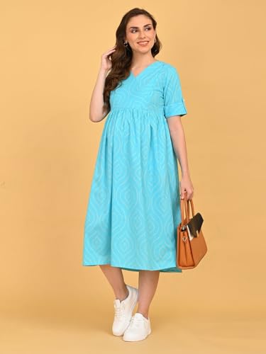 Image of The Mom Store Maternity and Nursing Dress | Pre and Post Pregnancy Dress for Womens | Zipper /Button Opening | Causal Wear | Trendy Stylish Causal Dresses for New Moms