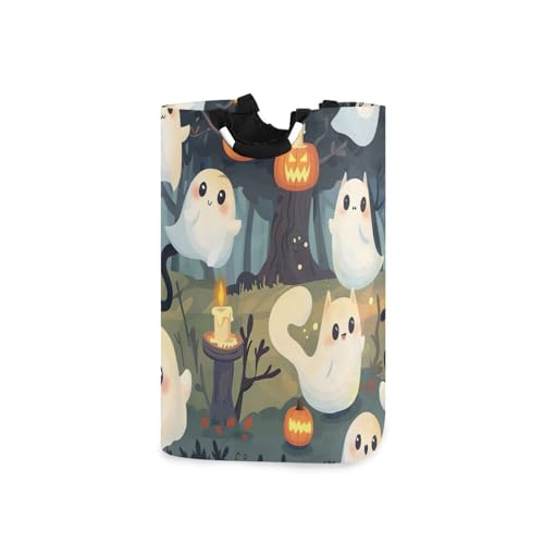 Jihqo Laundry Hamper Basket Halloween Ghost Collapsible Nursery Storage Bin Waterproof Clothing Baskets for Home Bedroom Bathroom Washing Room