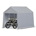 8x14 FT Heavy Duty Carport Canopy, Outdoor Storage Shed with Metal Frame, Waterproof Cover & Roll-Up Zipper Door, Portable Car Shelter Tent for Motorcycle, Bike, Garden Tools, Firewood, Grey