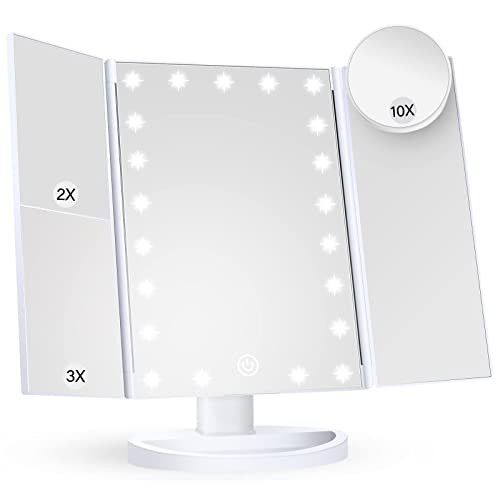 HUONUL Makeup Mirror Vanity Mirror with Lights, 2X, 3X, 10X Magnification, Touch...