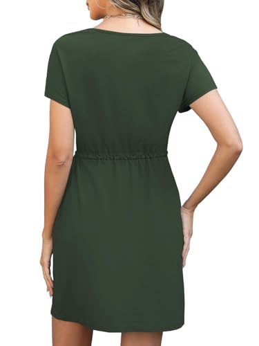 Womens Summer Dresses 2025 Casual Tie Front Short Sleeve A Line Midi Shirt Dress Beach Vacation Clothes4