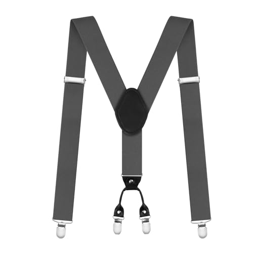 AUYAO Herren Hosenträger Hosenträger Herren Extra Stark Breit 3,5 Cm mit Sehr Starken 4 Clips Heavy Duty Men Braces Einstellbar Elastisch Einheitsgröße Hosenträger für Männer Damen Y Form (Dunkelgrau)