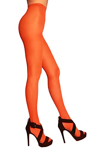 Image of Charm and Attitude Neon Orange Semi Opaque Tights for Women | Pantyhose Stockings Nylons 40D | Made in EU - Neon Orange, Small