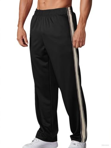 Men's Athletic Pants Open Bottom Loose Fit Straight Twill Sweatpants Striped Track Pants Joggers with Pocket2