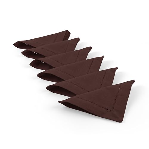 Image of Fingercraft Cotton Cocktail Napkins 6x6 Inches - Set of 12 Reusable Cloth Beverage Coasters with Elegant Ladder Hemstitch - Perfect for Parties, Bars & Home Use (Chocolate Slub)