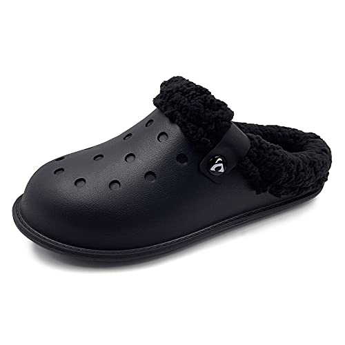 Amoji Unisex Winter Fleece Clog Fur Lined Garden Shoes House Slippers D8818 5-5.5 Women/4-4.5 Men Black