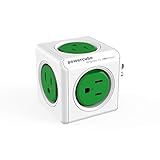 Allocacoc PowerCube |Original|, 5 Outlets, Surge Protection, Wall Plug, Cell Phone Charger, Compact for Travel, Home and Office, Space Saving, ETL Certified(Green)