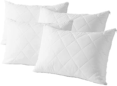 Microfiber Pillow Protectors - Pack of 4 - Zipped Quilted Pillow Cases Hypo Allergenic Bed Pillow Covers Set, Soft & Comfortable Zipper Pillow Encasement - 74cm x 48cm, White (Pillow Protector 4pcs)