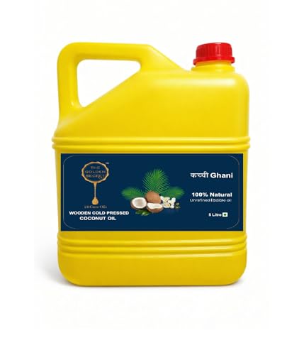 Image of The Golden Secret Kacchi Ghani Wooden Cold Pressed Coconut Oil 5 Litre | Natural & Unrefined Coconut Oil for Cooking, Hair & Skin Care | Multipurpose Virgin for Daily Use | Plastic Bottle