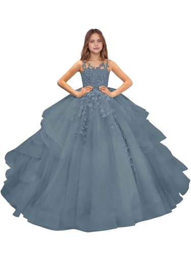 Flower Girl Dresses for Wedding Lace Applique Formal Pageant Dress for Girls Tulle Girls Princess Ball Gowns4