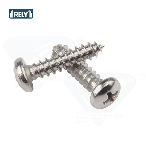Image of Rely⇒VP INDUSTRIES (Pcs-50) No.8x25 mm Pan Phillips Head Self-Tapping Screws - Nickel Coated l, High-Tensile for Wood, Plywood, Plasterboards, Cabinets & DIY Use
