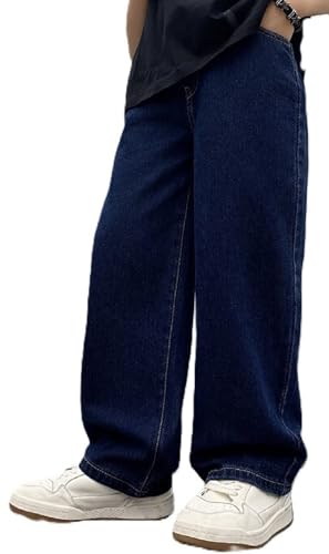 Image of ADBUCKS Children's Loose-Fitting Denim Pants with Buttons, Casual Wide-Leg Style