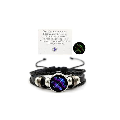 Zodiac Signs Spirit Bracelet Zodiac Bracelet for Women Men Adjustable 12 Constellation Bracelet Multilayer Black Leather Bracelets Zodiac Sign Wrap Bracelet for Women Men Birthday Jewelry (Sagittarius)