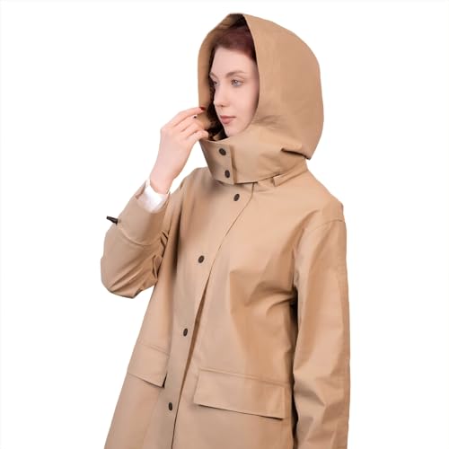 Women’s Lightweight Rain Coat, outdoor coat – Waterproof Raincoat Jacket with Hood, Classic Button-Up Trench Coat for Women