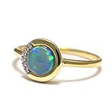 mit Zirkonia Steinen besetzt Opal Ring 585 Gold, Regenbogen Opal in Goldring, australischer Opal Gold Ring, Feueropal Ring 585 Gold, Opal Verlobungsring Gold
