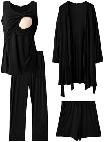Rnxrbb 4 PCS Nursing Pajamas Gown Set Postpartum Pajama Nightgown Breastfeeding Pj...
