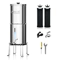 Purewell 2.25G Gravity Water Filter System with Water Level Window, 3-Stage 0.01?m Ultra-Filtration Stainless Steel Countertop System with 2 Filters and Stand, Reduce 99% Chlorine, PW-KS