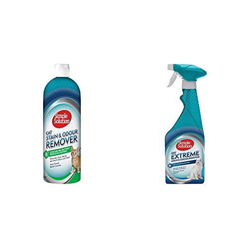 Simple Solution Cat Stain and Odour Remover | Enzymatic Cleaner with Pro-Bacteria Cleaning Power - 1 Litre & Extreme Cat Stain and Odour Remover Enzymatic Cleaner, 500ml