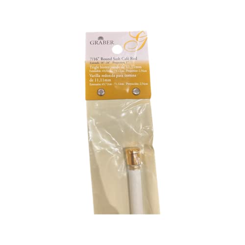 Graber 7/16-Inch Round Sash Cafe Curtain Rod (18 To 28-Inches Adjustable Width, White W/ Brass Ends) #TOP2