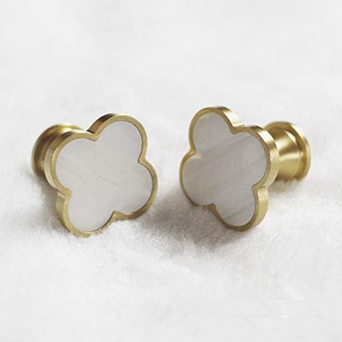 Decorative Clovers Brass Kitchen Cabinet Knobs White Shell Drawer Dresser Pulls Furniture Cupboard Door Pull Handles Modern 4Pack (4)