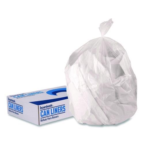 Boardwalk High-Density 56 Gallon Garbage Bags, 200 Count, 43"x48", Clear, Commercial HDPE Waste Can Liners, Coreless Perforated Rolls, Made in the USA