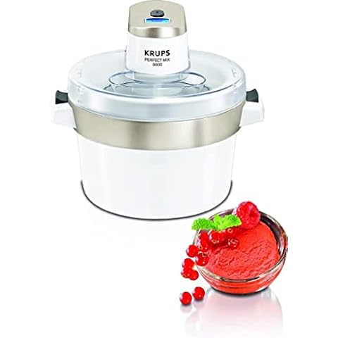 Krups GVS241 Eismaschine Venice Perfect Mix | 1L hausgemachtes Eis, Sorbet, Frozen Jogurth | Ohne Kompressor | Inklusive Rezeptheft und Silikonlöffel | Digitalanzeige und Signalton, Weiß Cover