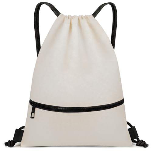 Yttriuny Large Drawstring Gym Bag Beach Backpack Waterproof - Customized Oversized Drawstring Beach Bag with Shoe Compartment for Toiletries Towels Gym Travel(Beige 16.5 * 19 inches)