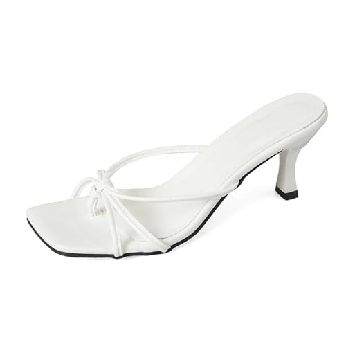 Mules élégantes à talon haut blanc taille 39 avec bout carré tendance