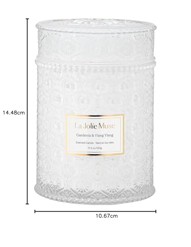 LA JOLIE MUSE Gardenia & Ylang Ylang Scented Candle, Soy Candle for Home, Large Glass Jar Candle Gift, 90 Hours Long Burning, 19.4 oz