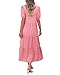 KIRUNDO Women Summer Dresses 2025 Spring Fashion Boho Puff Sleeve Square Neck Pocketed Loose Fit Tiered Flowy Maxi Dress(Pink, Medium)
