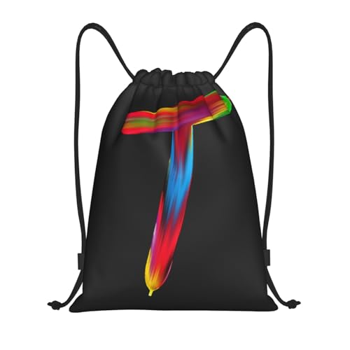 Initial T Drawstring Bag Rainbow Letter Gym Sport Backpack Ball Cinch Bag Yoga Dance Travel Bag for Men Women M