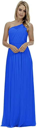 KURFACE Vestido de dama de honor con un hombro fruncido, sin mangas, vestido de fiesta largo para mujeres y jóvenes, azul, 46 Cover