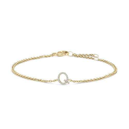 10K Yellow Gold Diamond Accent "Q" Initial Charm and Link Bracelet