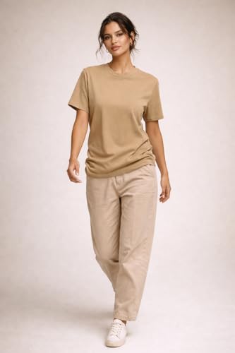 Image of Womens T Shirt Short Sleeve Crew Neck Casual Basic Shirt Soft Cotton Tee Relaxed Fit Lightweight Everyday Women Top Minimalist Style