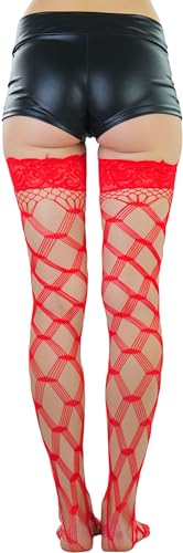 Image of ToBeInStyle Women's Multi-Strand Large Diamond Fence Net Thigh High Stockings