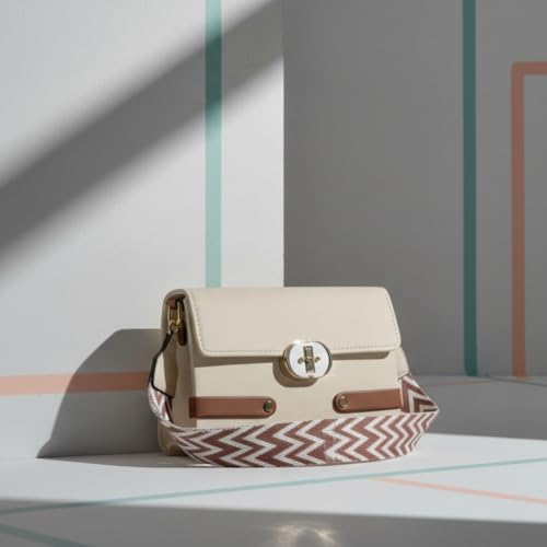Image of Women's Premium PU Leather Crossbody Sling Bag | Stylish Beige Shoulder Bag with Adjustable Pattern Strap | Lightweight Casual Travel & Daily Use Handbag | Trendy Lock Closure Purse