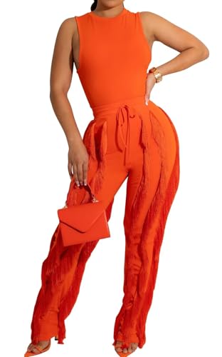 Image of EDITCOZY Women Sexy Two Piece Outfits Fringe Pants Set Tassel Club 2 Piece Sets Going Out Birthday Party Night