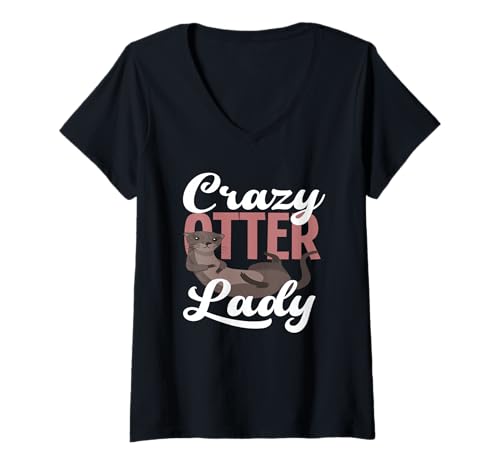 Mujer Nutria de mar Crazy Otter Lady Animal Love Camiseta Cuello V