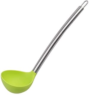 sourcing map Silicone Soup Ladle Spoon 12.4 Inch Length Heat Resistant to 450°F One Piece Stainless Steel Handle Design Restaurant Kitchen Cooking Utensil for Serving Soup Green