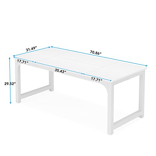 Image of Tribesigns Modern Computer Desk, 70.8 x 31.5 inch Large Office Desk Computer Table Study Writing Desk Workstation for Home Office, White Metal Frame