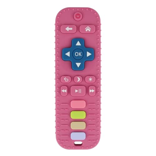 WUJUN Baby Teether Toy Chew Toy for Babies 3-24 Months TV Remote Control Shape Teething Relief Baby Toys for Infants BPA Free Freezable Dishwasher Refrigerator Safe (Rose Red+Black)